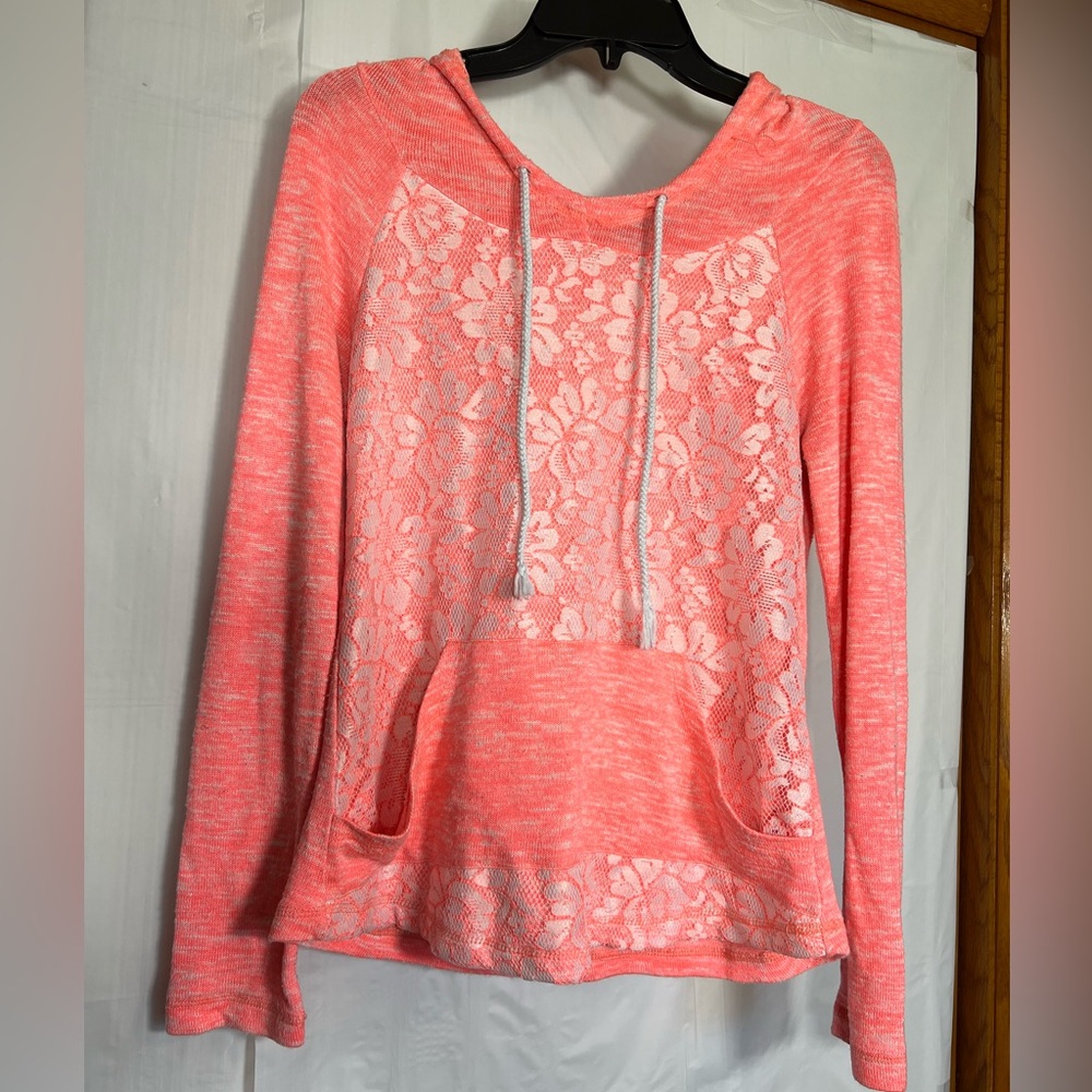 Miss Chievous Womens Jacket Hoodie Lace Front  Size M. Pink.